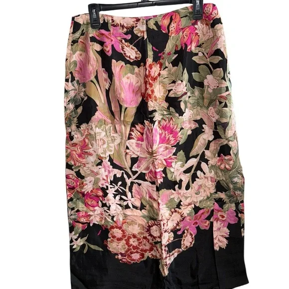 Anthropologie Pink & Black Floral Side-Slit Midi Skirt - Size 10 - Picture 4 of 8